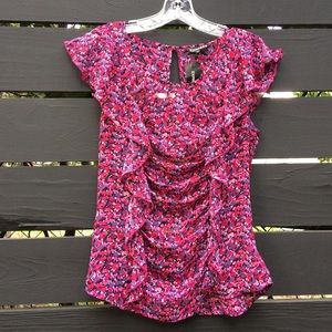 Express Floral Printed Pink fuchsia ruffled top